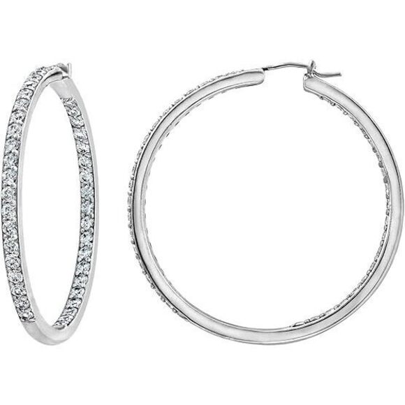 Sterling Silver & Platinum-plated Diamond Infinity Hoop  Platinum Plated Sterling Silver Hoop Earrings Set With Round Cut Infinite